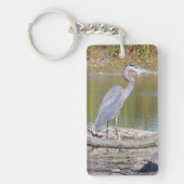 青いヘロンの両側の長方形キーチェーン キーホルダー (正面)