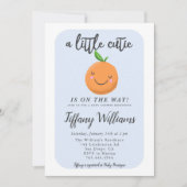 青いベイビーシャワーのお知らせ　もうすぐ赤ちゃんが誕生！ 招待状 (正面)