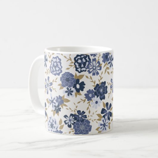 青いベク図解入りの、写真付きのトルの花つる植物 コーヒーマグカップ (正面左)