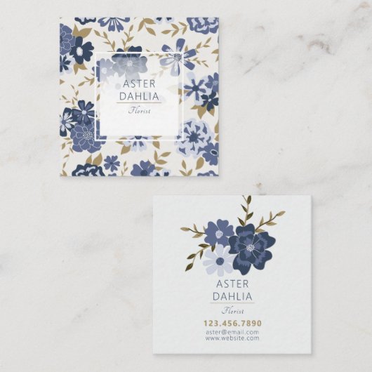 青いベク図解入りの、写真付きのトルの花つる植物 スクエア名刺 (正面/裏面)