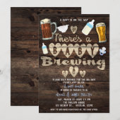 青いベビーがお酒を飲むパパになるカップルシャワー 招待状 (正面/裏面)