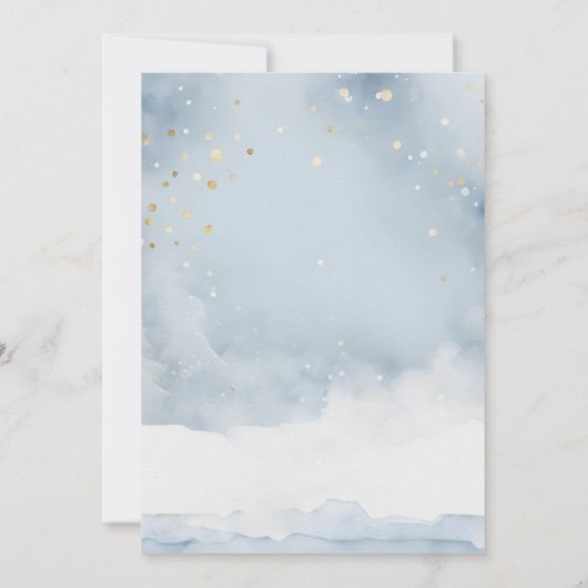 青いベビーが醸造お茶パーティー冬の赤ちゃんシャワー 招待状 (裏面)