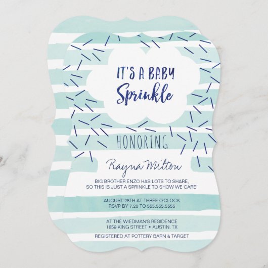青いベビーの散水招待状の男の赤ちゃん 招待状 (正面/裏面)