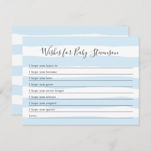 青いベビーの男の子のストライプベビーシャワーを願う ポストカード (正面/裏面)
