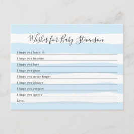 青いベビーの男の子のストライプベビーシャワーを願う ポストカード