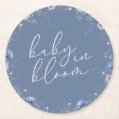 青いベビーの開花ワイルドフラワーベビーシャワー ラウンドペーパーコースター (正面)