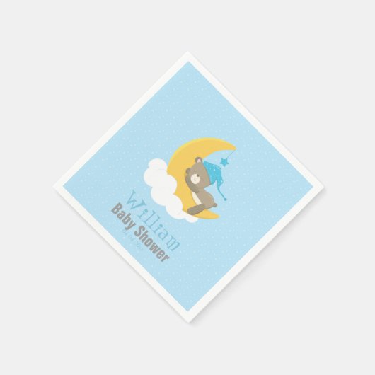 青いベビークマ月に眠る – 赤ちゃんシャワー スタンダードカクテルナプキン (角)