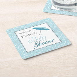 青いベビーシャワーの傘のコースター スクエアペーパーコースター
