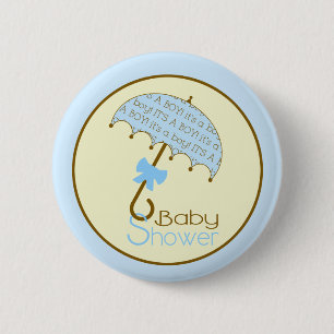 青いベビーシャワーボタン-傘 缶バッジ