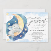 青いベビーゾウのシャワーでメールの赤ちゃんシャワー 招待状 (正面)