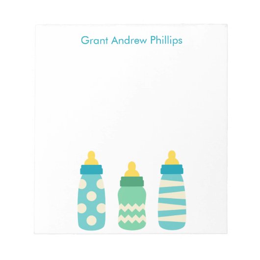 青いベビーボトルパーソナライズされたメモ帳 ノートパッド (正面)