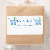 青いベビー乳母車男の子のシャワー名タグ ラベル (インサイチュ)