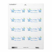 青いベビー乳母車男の子のシャワー名タグ ラベル (フルシート)