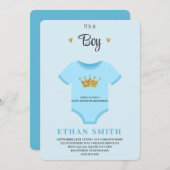 青いベビー服の男の子誕生のお知らせ 招待状 (正面/裏面)