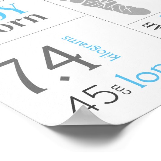 青いベビー誕生のStat記号(フットプリント) ポスター (角)