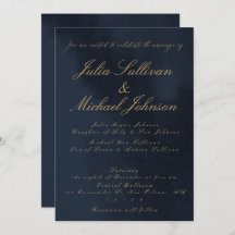 青いベルベットのような筆記体ウェディング招待状