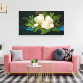 青いベルベットの布に巨大なマグノリアス， c.1890 (oi キャンバスプリント (インサイチュ (リビング))