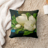 青いベルベットの布の上の巨大なマグノリア(ヒード) クッション (ブランケット)