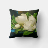 青いベルベットの布の上の巨大なマグノリア(ヒード) クッション (裏面)