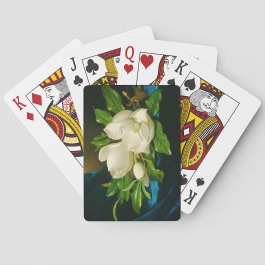 青いベルベットの布の上の巨大なマグノリア(ヒード) トランプ (裏面)
