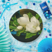 青いベルベットの布の上の巨大なマグノリア（ヒード） ペーパープレート (パーティー)