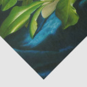 青いベルベットの布の上の巨大なマグノリア(ヒード) 薄葉紙 (詳細)