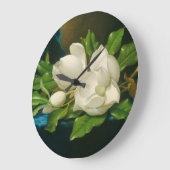 青いベルベットの布の上の巨大なマグノリア ラージ壁時計 (傾斜)