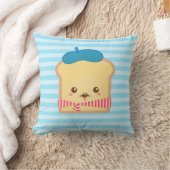 青いベレー帽の帽子が付いているかわいいフレンチトースト クッション (ブランケット)