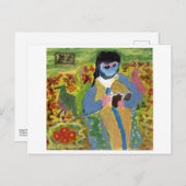 青いベールの女読性とハガキ ポストカード (正面/裏面)