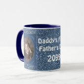 青いペイズリーのお父さんの第1父の日のベビーの写真 マグカップ (正面左)