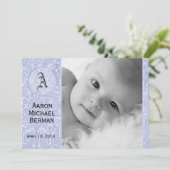 青いペイズリーの男の赤ちゃんの発表 案内状 (スタンド正面)