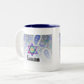 青いペイズリーのShalom ツートーンマグカップ (正面左)
