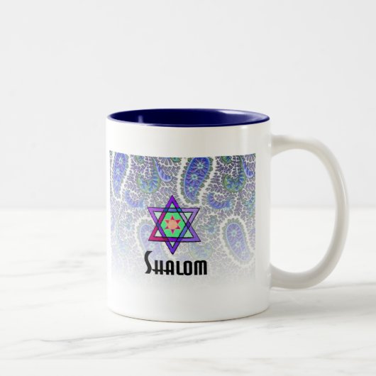 青いペイズリーのShalom ツートーンマグカップ (右)