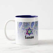 青いペイズリーのShalom ツートーンマグカップ (左)
