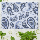 青いペイズリーパターン キッチンタオル (折り畳み)