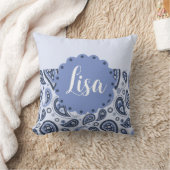 青いペイズリーパターン クッション (ブランケット)