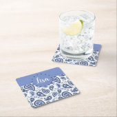 青いペイズリーパターン スクエアペーパーコースター (インサイチュ)