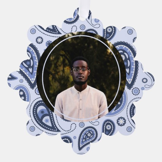 青いペイズリー柄 オーナメントカード (正面)