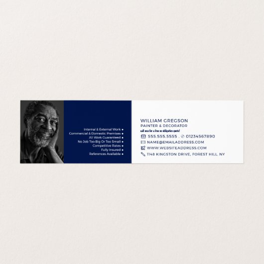 青いペイントブラシ、画家&デコレーターの写真 名刺 (内部フラット)