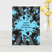 青いペイントボールのハッピーバースデー カード (黄色い花)