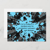 青いペイントボール誕生日 インビテーションポストカード (正面/裏面)