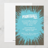 青いペイントボール飛沫パーティー招待状 招待状 (正面/裏面)