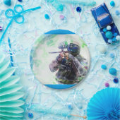 青いペイントボール ペーパープレート (パーティー)