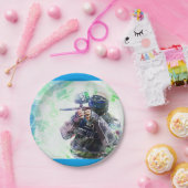 青いペイントボール ペーパープレート (パーティー)