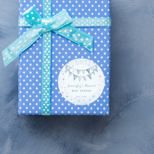 青いペナントスターの赤ちゃんシャワー ラウンドシール