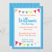 青いペナントパーティーの招待状 招待状 (正面/裏面)