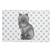 青いペルシャ猫のかわいいキャラクターと肉球 枕カバー (裏面)