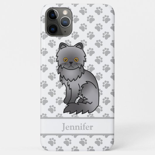 青いペルシャ猫のかわいいキャラクターイラスト & 名前 Case-Mate iPhoneケース (裏面)