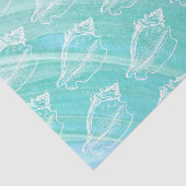 青いペンキの打撃および白いコンシュの貝 薄葉紙 (詳細)