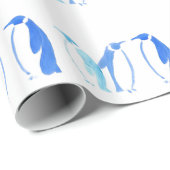 青いペンギンのトリオ ラッピングペーパー (ロールコーナー)